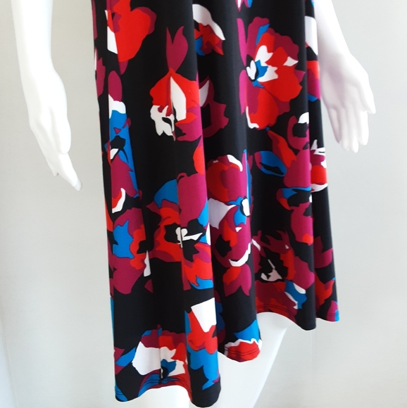 ROZ & ALI RED FLORAL PRINT DRESS SZ L - Picture 2 of 10
